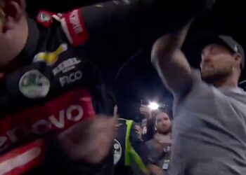 NASCAR’s Ricky Stenhouse Jr. throws a punch at Kyle Busch after heated exchange