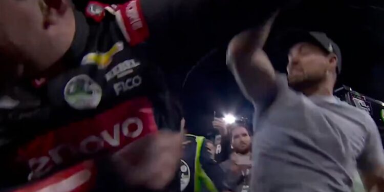 NASCAR’s Ricky Stenhouse Jr. throws a punch at Kyle Busch after heated exchange