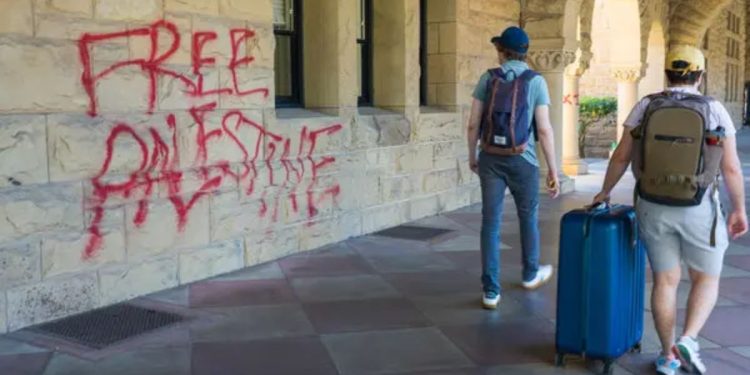 Stanford University President’s office briefly occupied by pro-Palestinian protesters; 13 individuals arrested.